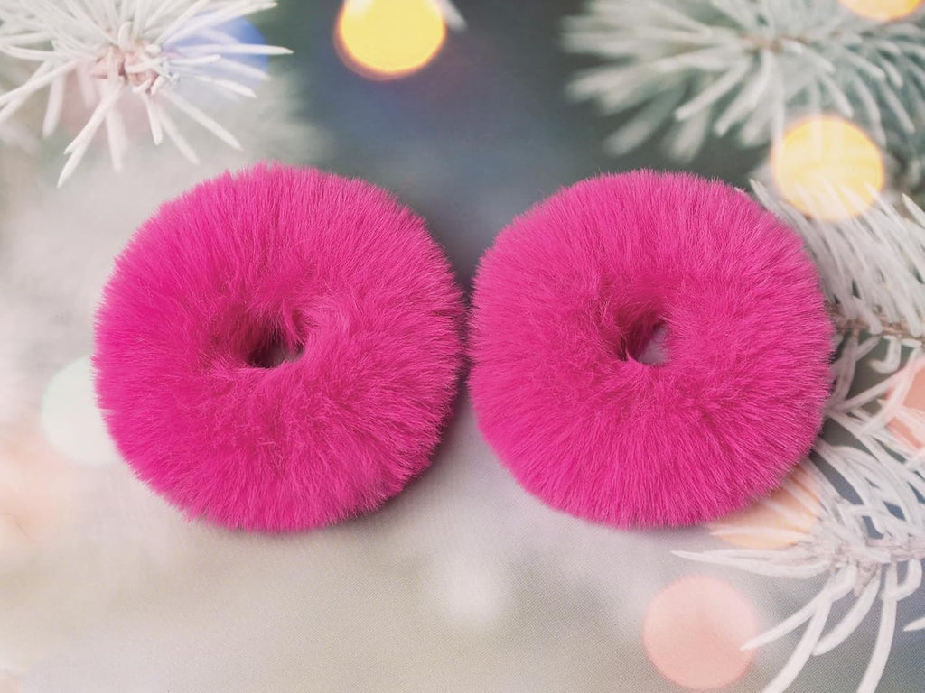 2Pcs Pack Furry Faux Rabbit Fur Hair Scrunchies Artificial Fur Hair Bobbles Elastic Hair Band Rope Wristband Ponytail Accessories Hot Pink