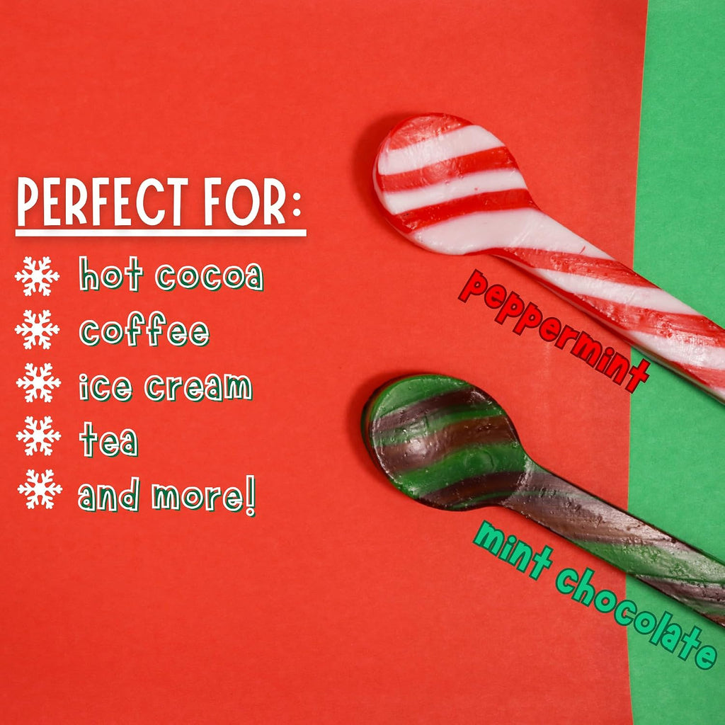 Christmas Candy Spoons, Mint Chocolate and Classic Peppermint Flavored Stirring Sticks, Hot Cocoa Bar Essentials, 24 Total Pieces (Set of 2)