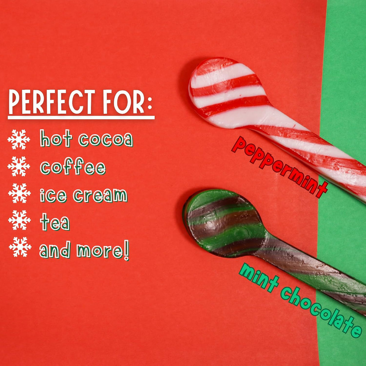 Christmas Candy Spoons, Mint Chocolate and Classic Peppermint Flavored Stirring Sticks, Hot Cocoa Bar Essentials, 24 Total Pieces (Set of 2)