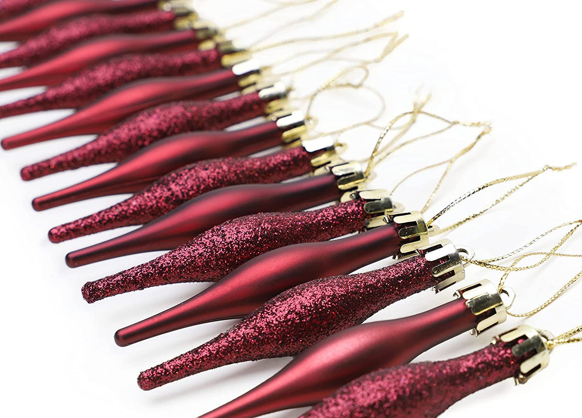 Droplet Baubles, Matte & Glitter, Rioja Red, Pack of 15 – view 4