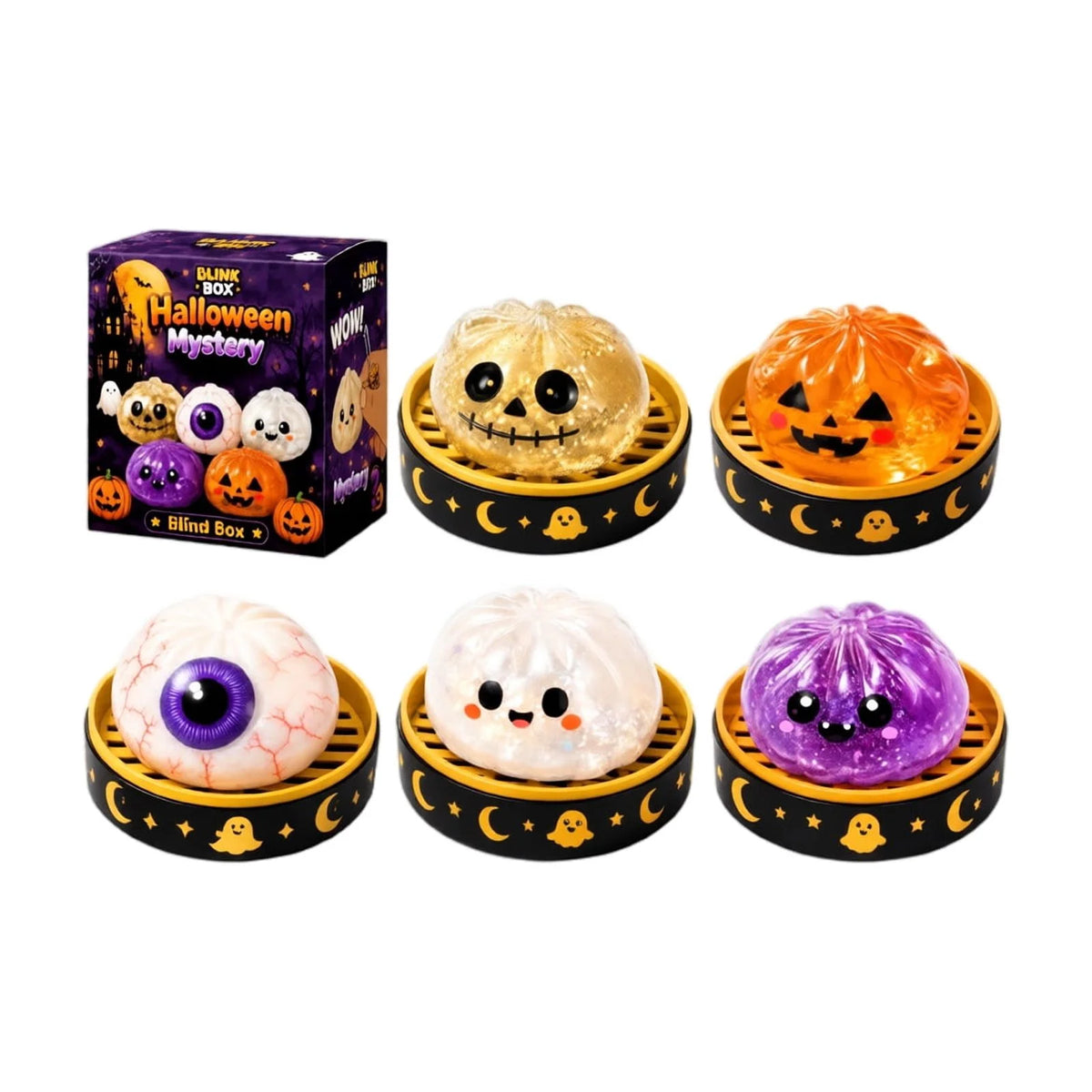 Mystery Halloween Ghost Dumpling Squishy,Colorful Cute Bao Dumplings Squeeze Balls Stress Relief Sensory for Holiday