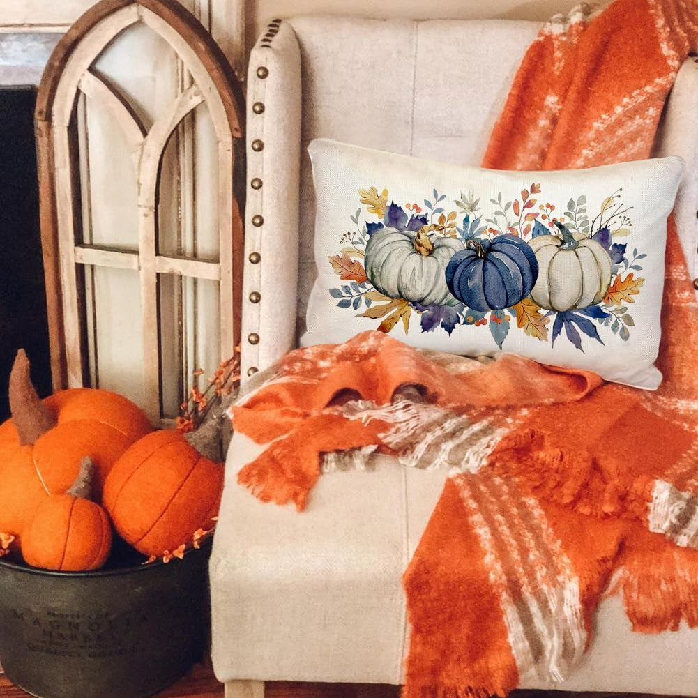 Blue Pumpkins Outdoor Pillow Cover, 12×20 – view 4