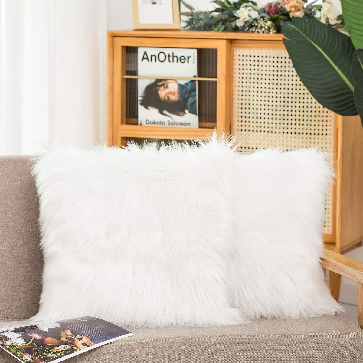 Faux Fur Pillow Covers, 18×18, White, Set of 2