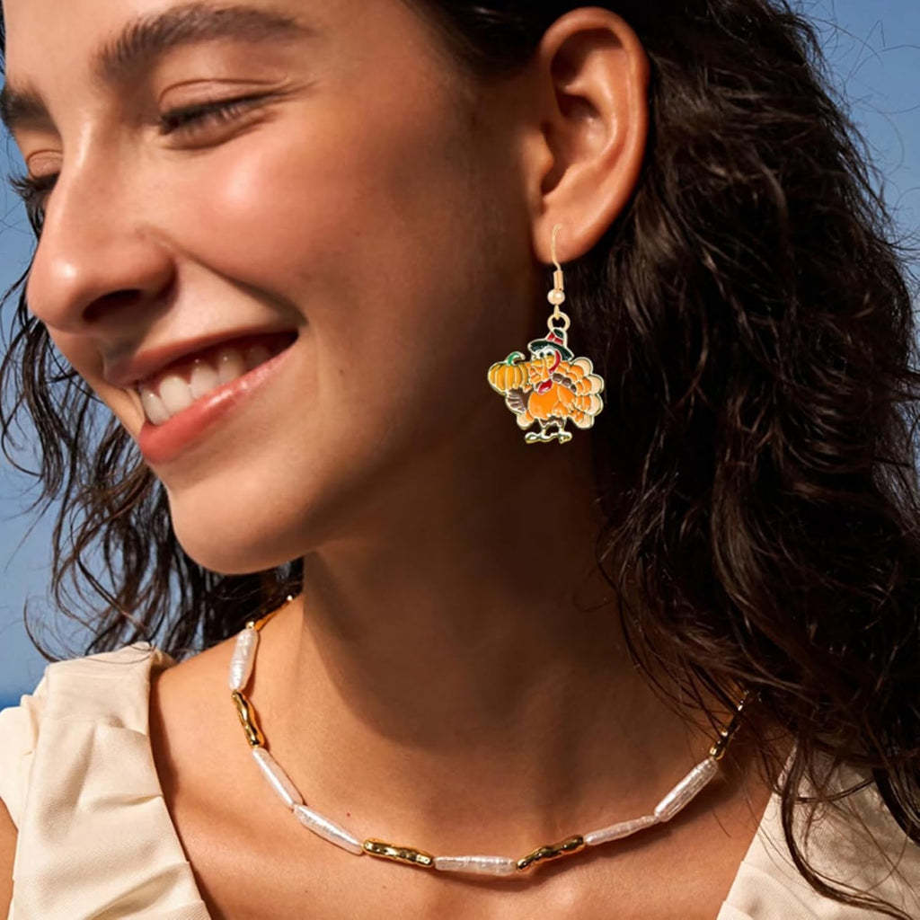 Thanksgiving Fall Earrings for Women Lightweight Autumn Maple Leaf Thanksgiving Earrings Cute Funny Pumpkin Turkey Earrings