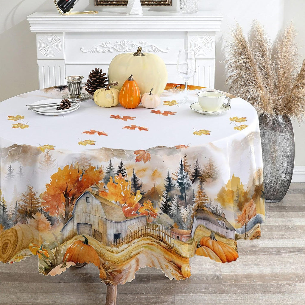 Harvest Farm Round Fall Tablecloth, 70"