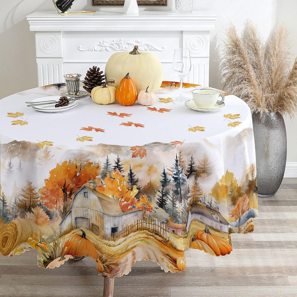 Harvest Farm Round Fall Tablecloth, 70"