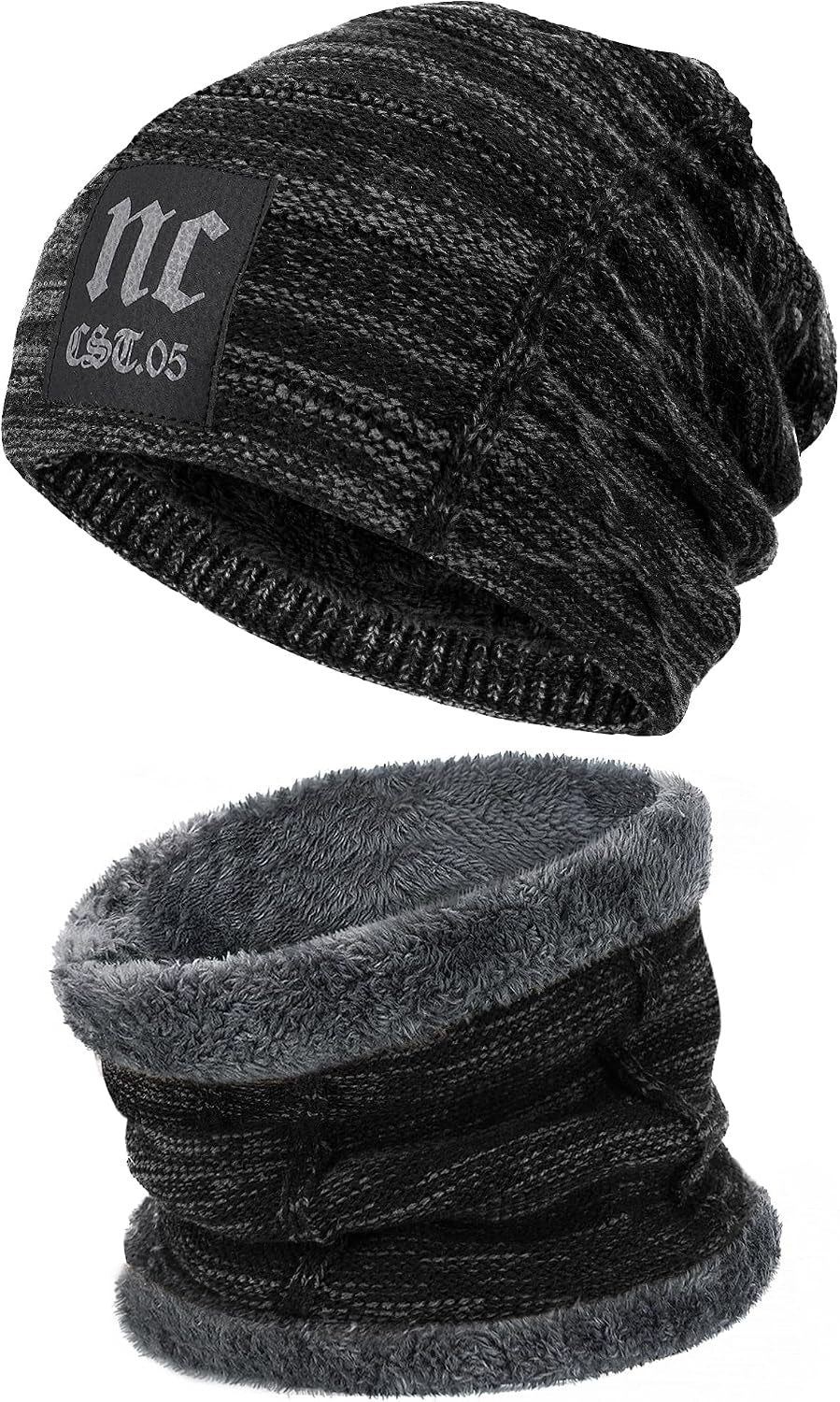 Mens Womens Winter Beanie Hats Warm Neck Warmer Scarf Set
