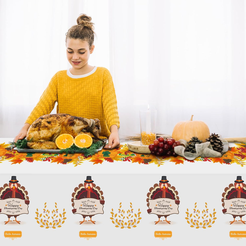 2 Pack Thanksgiving Tablecloth Disposable - Fall Party Supplies for Thanksgiving Table Decor | Friendsgiving Party Decorations | Thanksgiving Decorations 54" X 108"