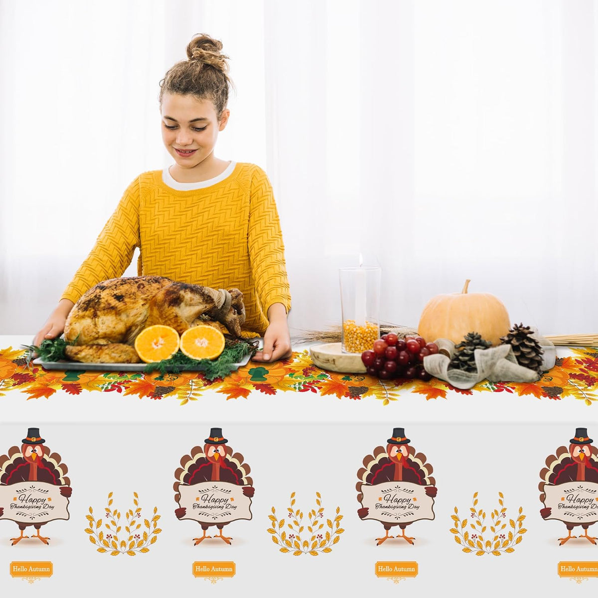 2 Pack Thanksgiving Tablecloth Disposable - Fall Party Supplies for Thanksgiving Table Decor | Friendsgiving Party Decorations | Thanksgiving Decorations 54" X 108"