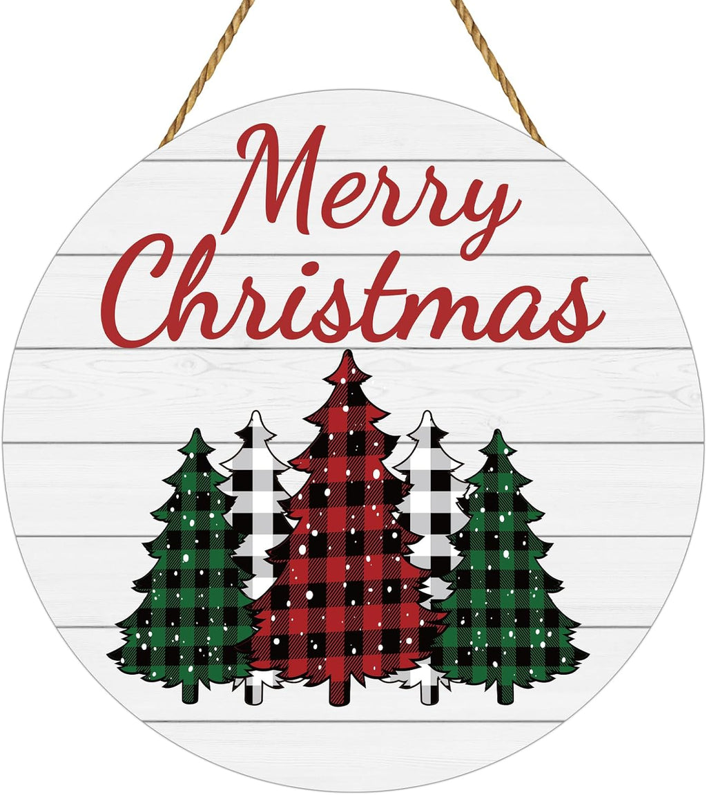 Buffalo Plaid Merry Christmas Wooden Door Sign, 12"