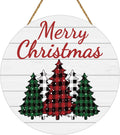 Buffalo Plaid Merry Christmas Wooden Door Sign, 12"