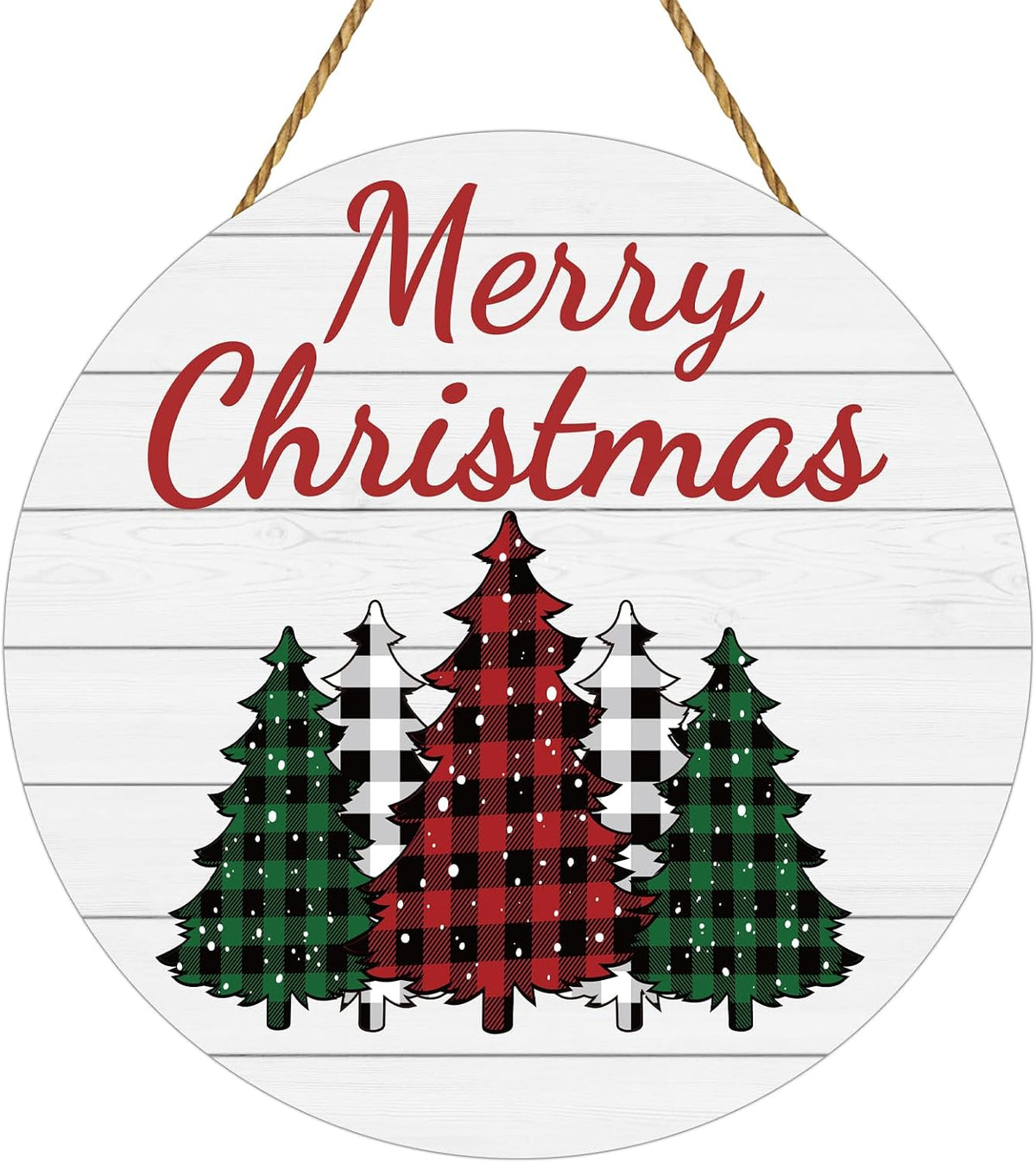 Buffalo Plaid Merry Christmas Wooden Door Sign, 12"