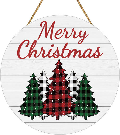 Buffalo Plaid Merry Christmas Wooden Door Sign, 12"