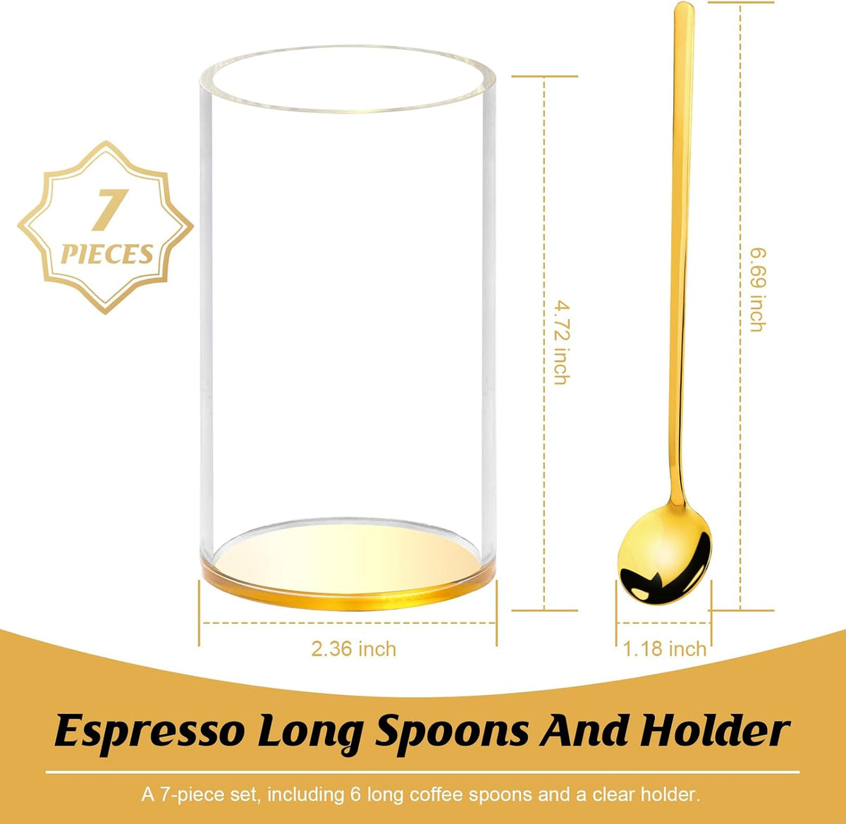 6 Pcs 6.7 Inches Coffee Spoons with Gold Base Holder Tea Spoons Long Handle Espresso Spoons Gold Coffee Stir Spoons Set Ice Tea Spoons Bulk Dessert Spoons Stainless Steel for Coffee Bar Tea Party
