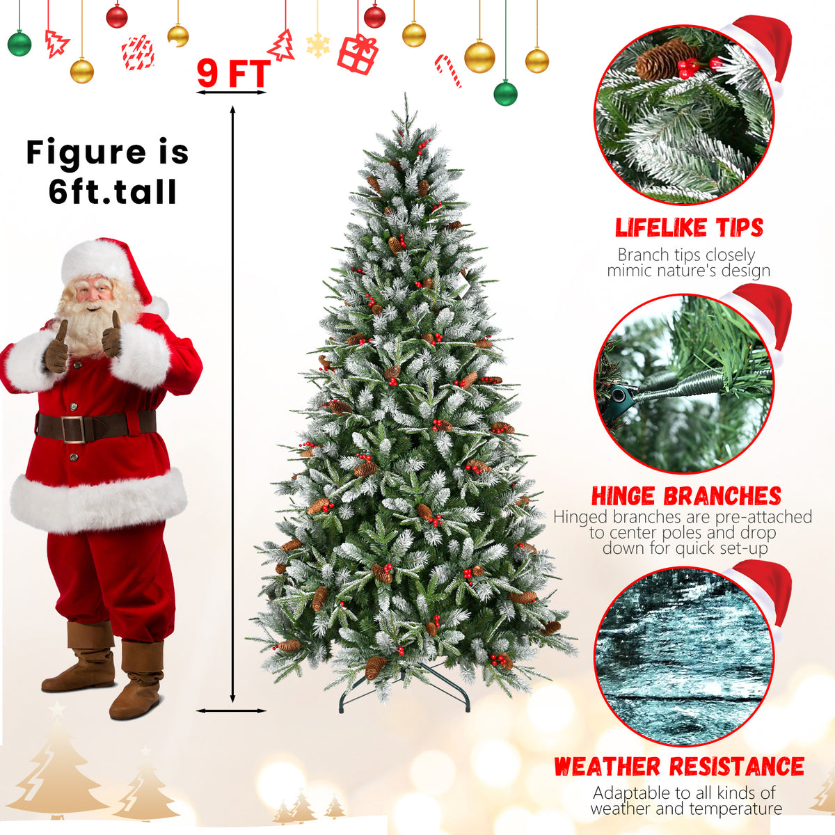 Artificial Christmas Tree with Berries & Pine Cones – view 9
