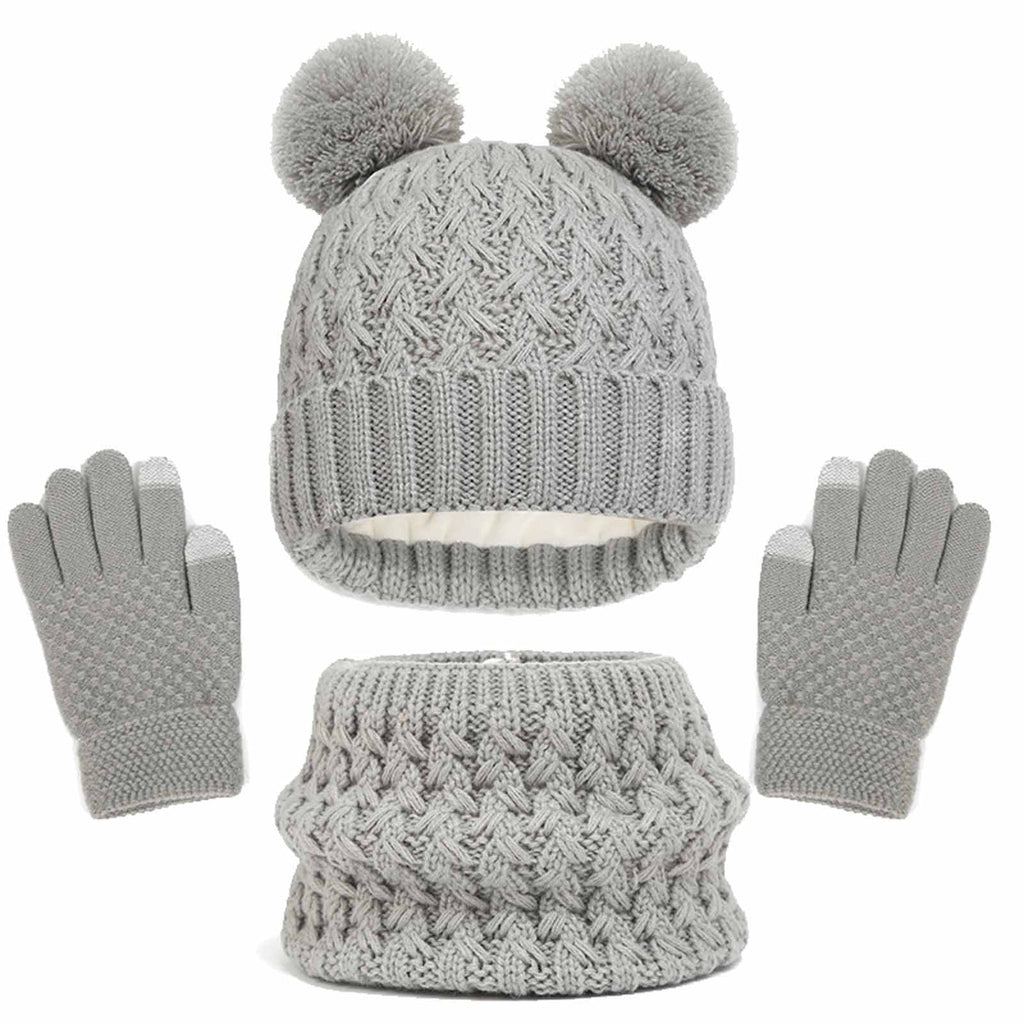Toddler Hats Kids Winter Beanie Hat Warm Knit Thick Ski Cap with Pompom and Scarf Gloves Set for Girls Boys