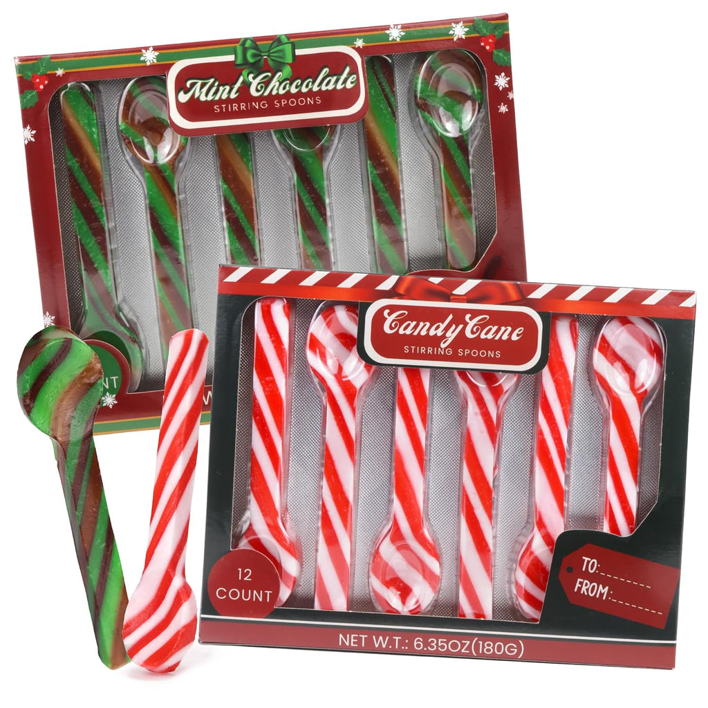 Christmas Candy Spoons, Mint Chocolate and Classic Peppermint Flavored Stirring Sticks, Hot Cocoa Bar Essentials, 24 Total Pieces (Set of 2)