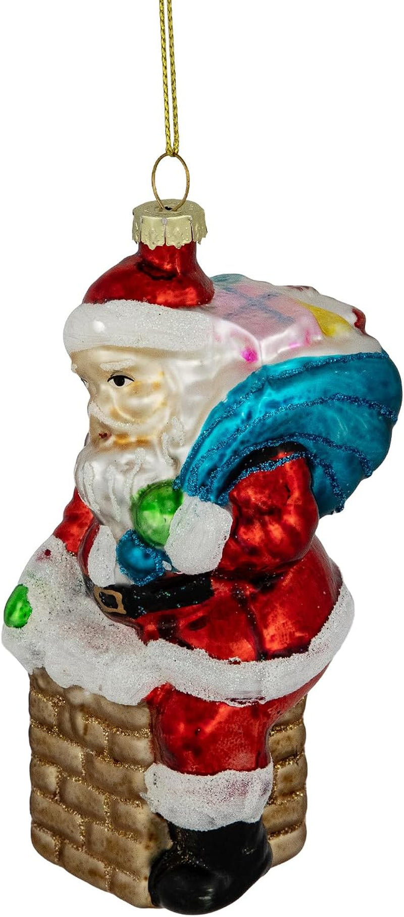 Santa Down the Chimney Glass Ornament, 5" – view 3