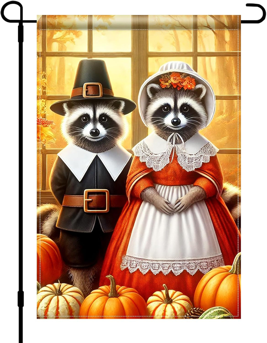 Thanksgiving Fall Garden Flag Raccoon Pumpkin 12X18 Inch Decor