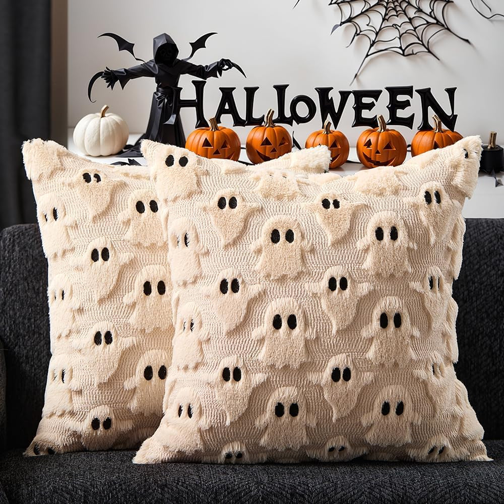 Halloween Pillow Covers 18X18 Inch 2Pcs Beige Ghost Halloween Decor