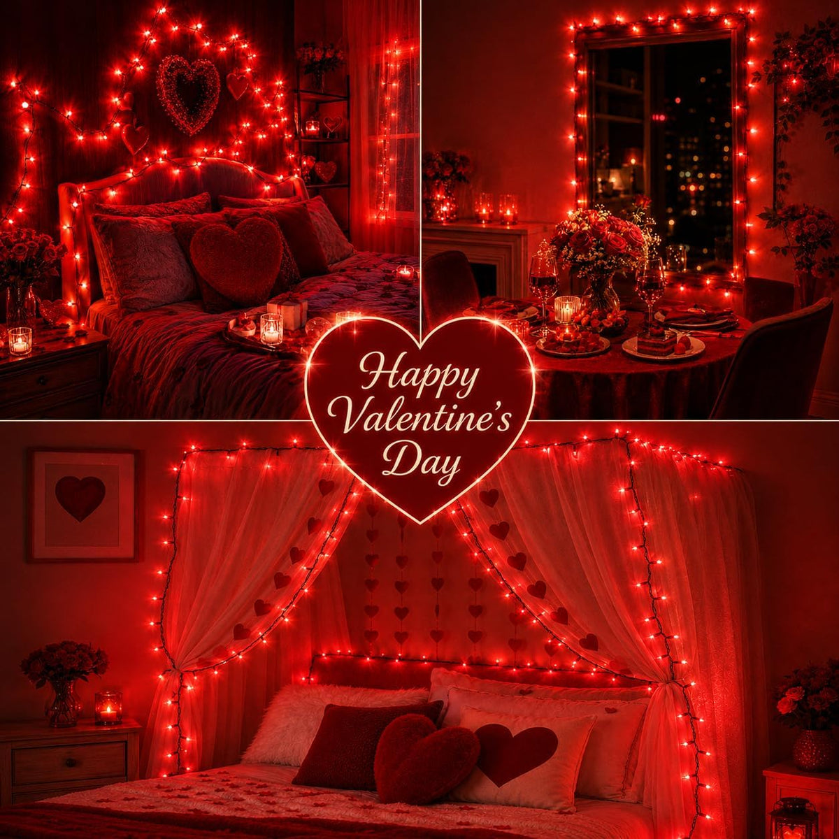 Red Christmas String Lights,2 Pack Total 100 Count 26 Ft,Green Wire