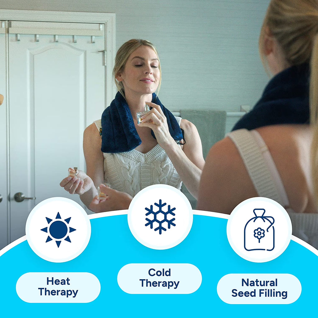 Weighted Microwave Heating Pad, 26X6 Inches, Moist Hot/Cold Neck and Shoulder Wrap with Plush Cover, Blue
