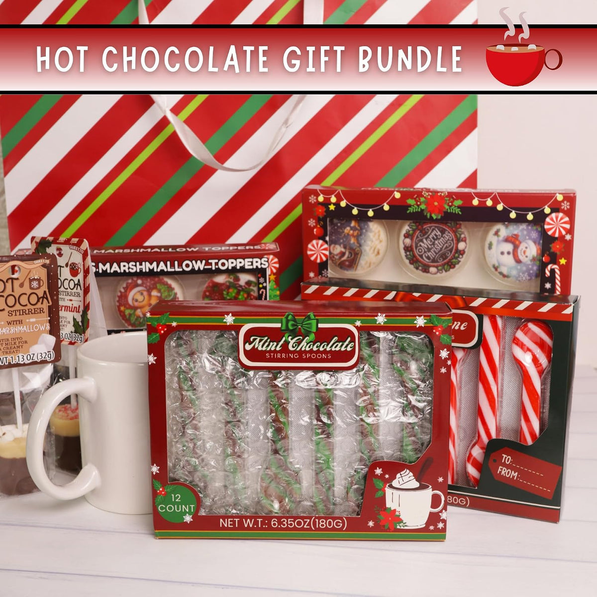 Christmas Candy Spoons, Mint Chocolate and Classic Peppermint Flavored Stirring Sticks, Hot Cocoa Bar Essentials, 24 Total Pieces (Set of 2)