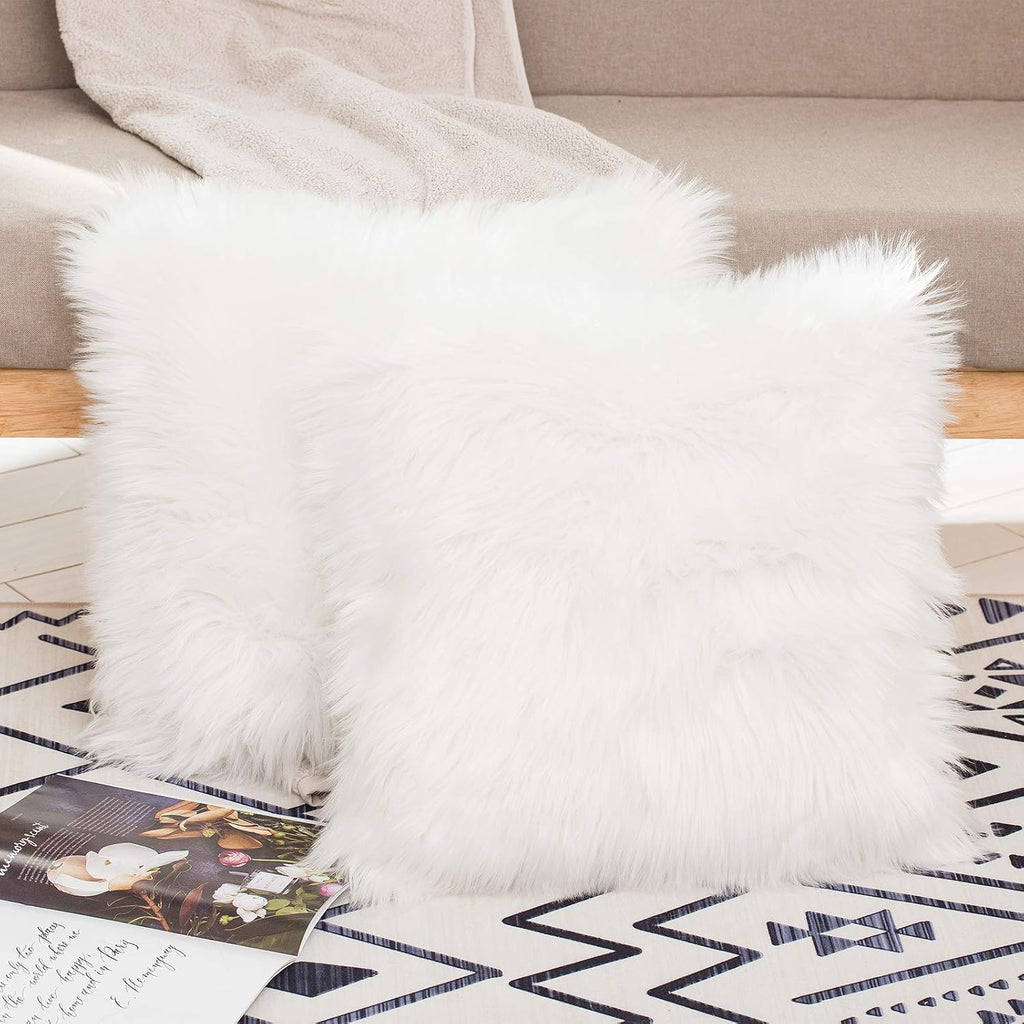 Faux Fur Pillow Covers, 18×18, White, Set of 2 – view 2