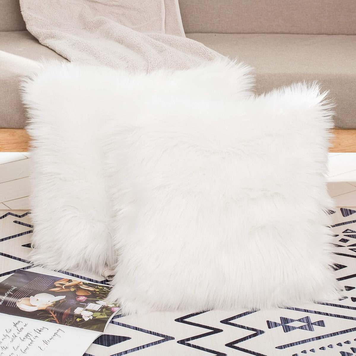 Faux Fur Pillow Covers, 18×18, White, Set of 2 – view 2