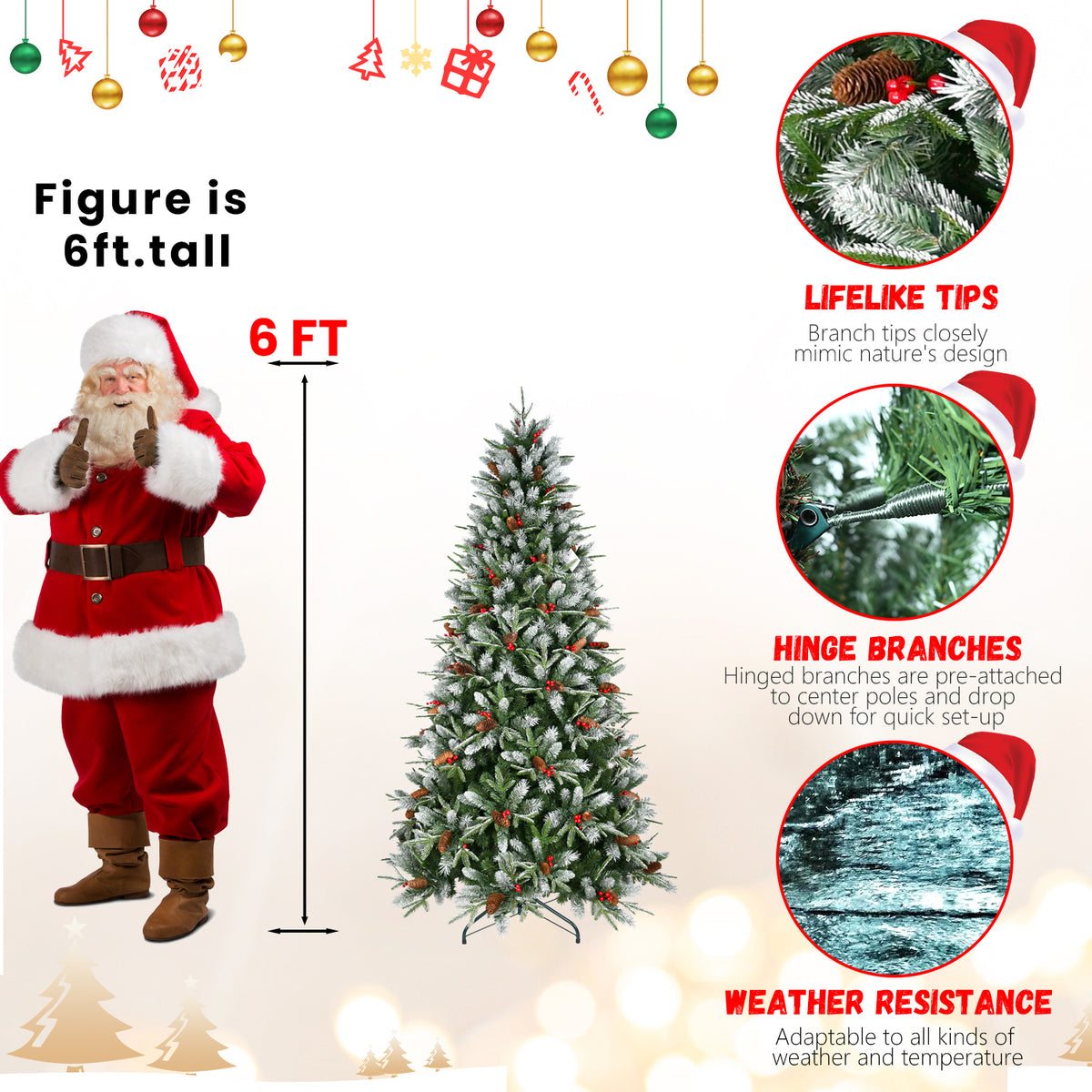 Artificial Christmas Tree with Berries & Pine Cones – view 5