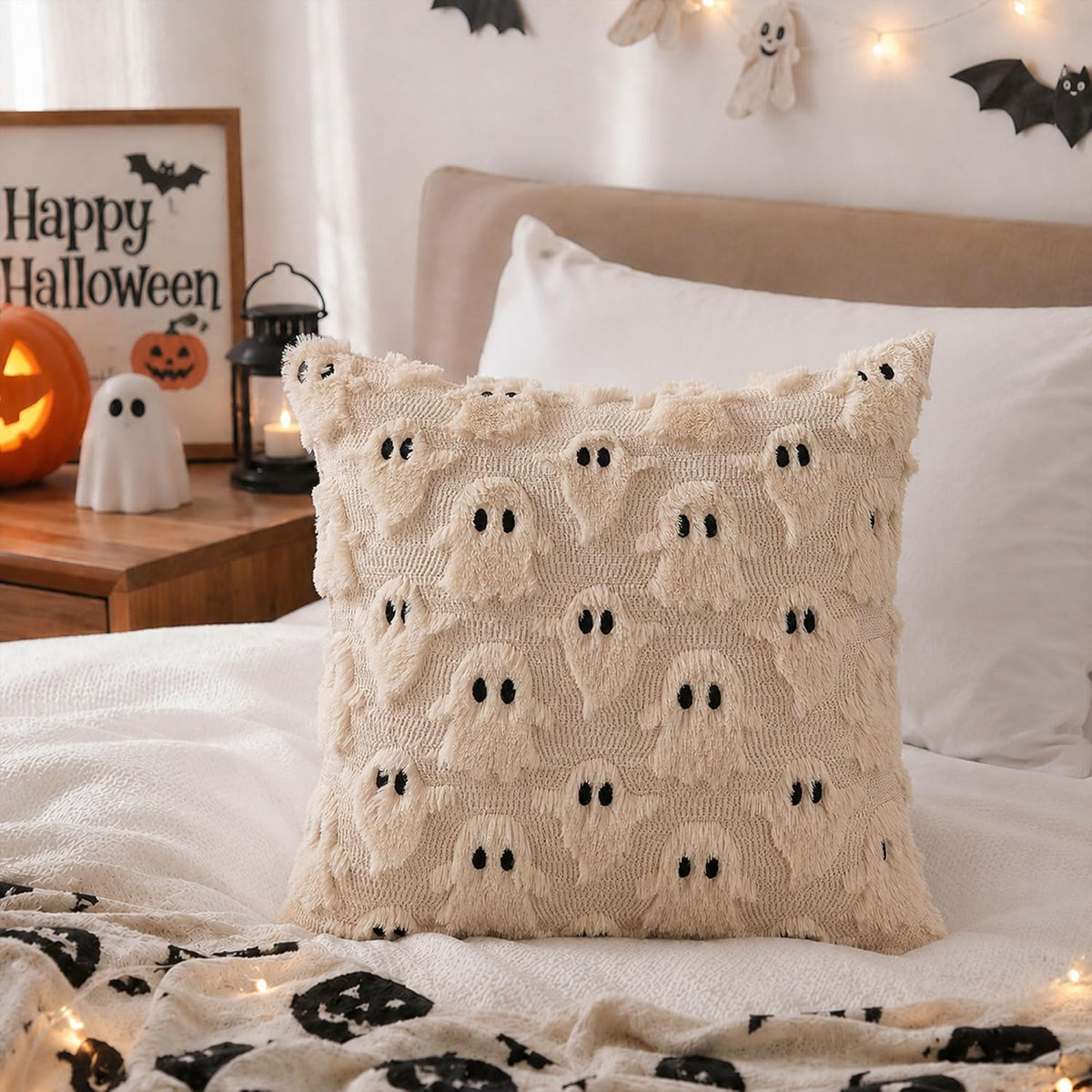 Halloween Pillow Covers 18X18 Inch 2Pcs Beige Ghost Halloween Decor