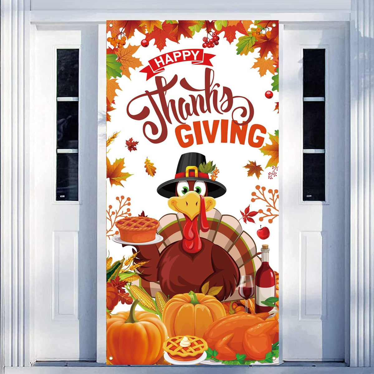 Happy Thanksgiving Door Cover for Fall Thanksgiving Party Decorations,71X35 Inch
