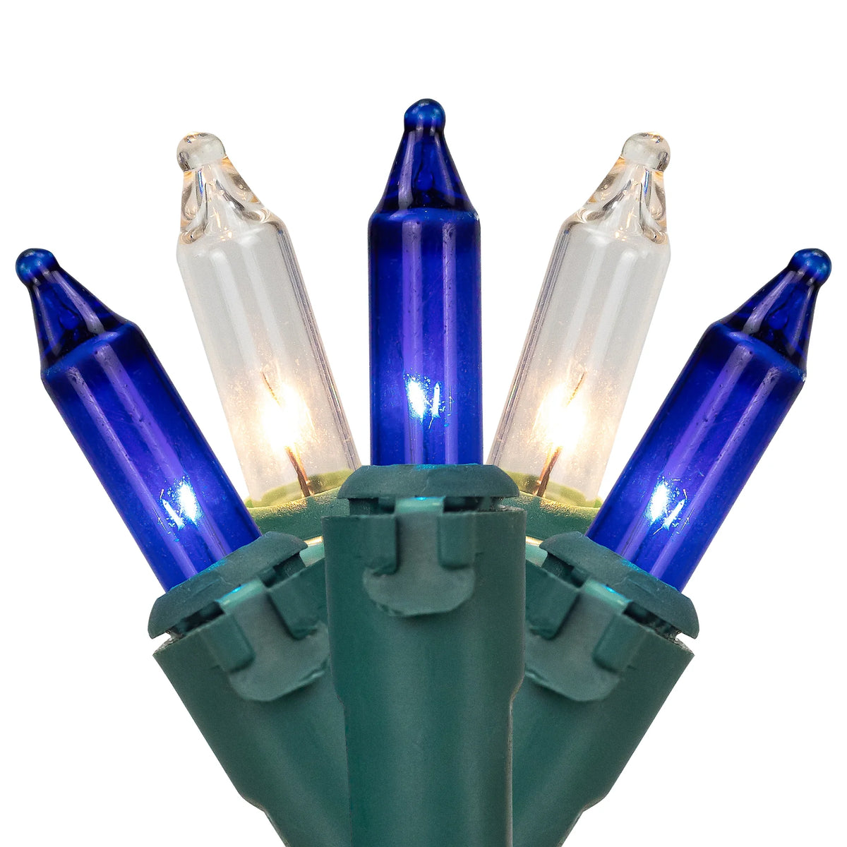 Mini Incandescent Christmas Lights, Blue & Clear, 100 Count, Green Wire – view 2