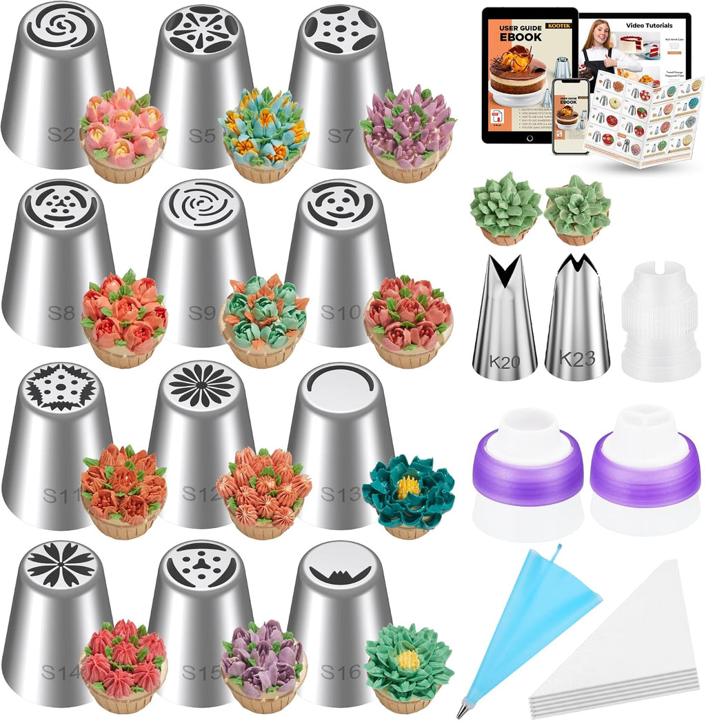 48 Russian Piping Tips Set Frosting Piping Kit for Beginners & Pros