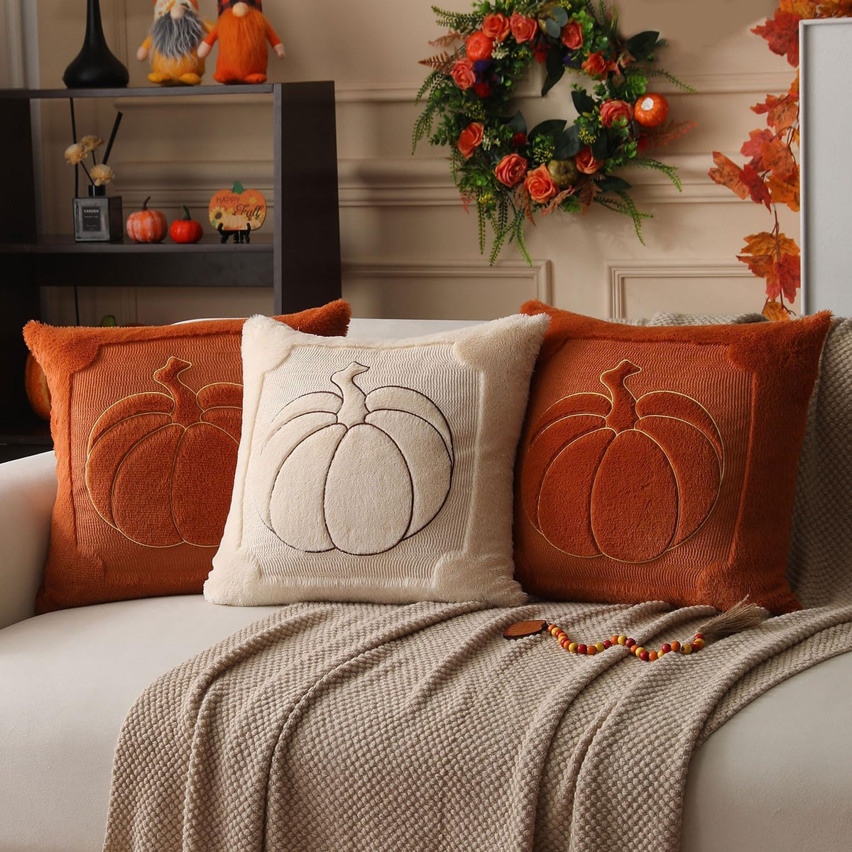 Beige Pumpkin Pillow Covers, 18×18, Set of 2 – view 5