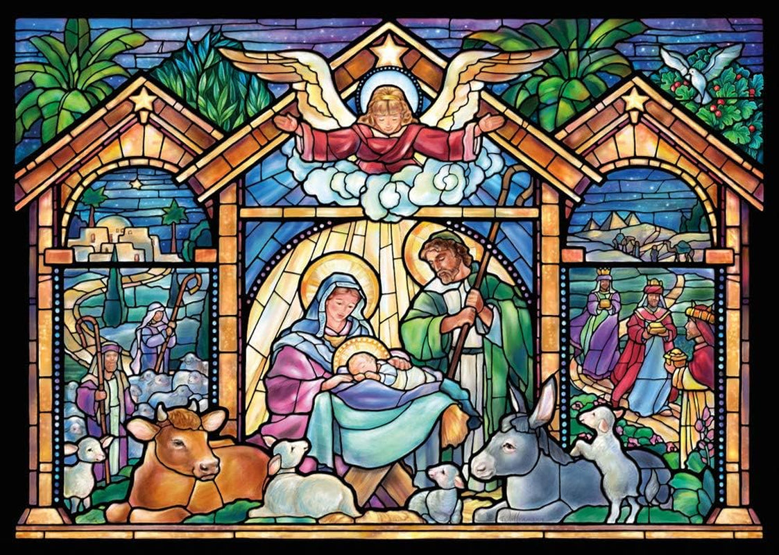 Stained Glass Nativity Christmas Cards, Box of 15