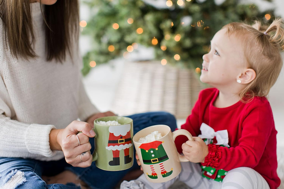 Matching Christmas Mugs, Holiday Santa and Elf Mug Set