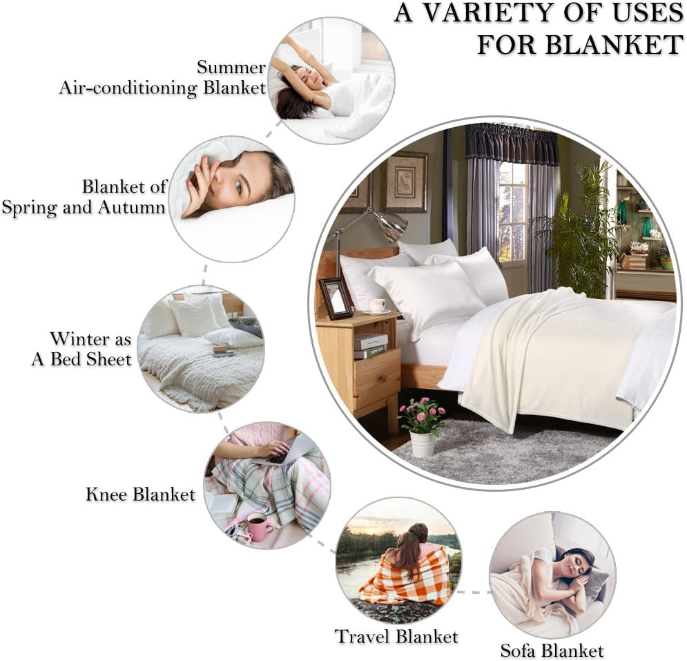 Flannel Fleece Throw Blanket, 50×60, Ivory – view 3