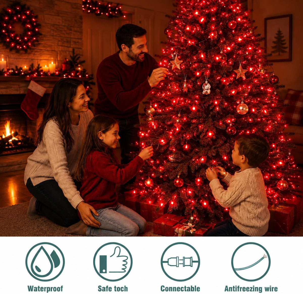 Red Christmas String Lights,2 Pack Total 100 Count 26 Ft,Green Wire
