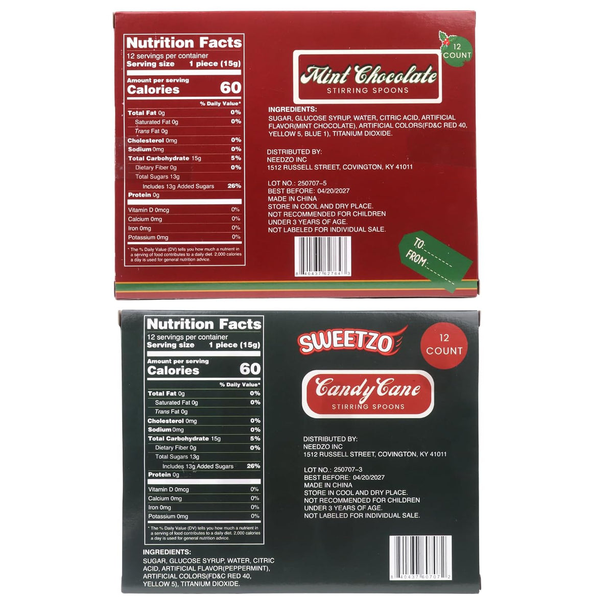 Christmas Candy Spoons, Mint Chocolate and Classic Peppermint Flavored Stirring Sticks, Hot Cocoa Bar Essentials, 24 Total Pieces (Set of 2)