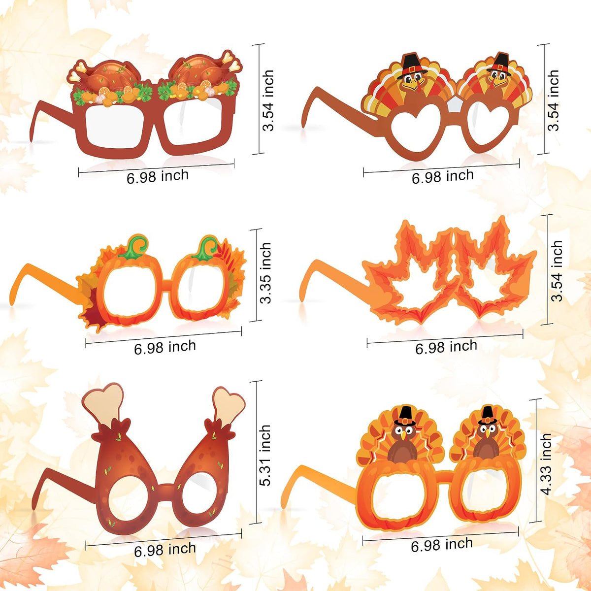 Fall Thanksgiving Party Favors, 24 Pack Turkey Thanksgivings Glasses Photo Props Holiday Eyeglasses Frames Thanksgiving Accessories Gifts for Adult Fall Thanksgiving Harvest Party Decorations