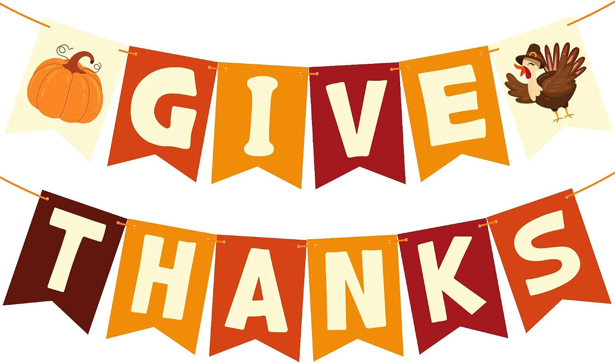 Thanksgiving Decorations - GIVE THANKS Banner | Friendsgiving Party Decorations for Indoor Outdoor outside - Thanksgiving Garland for Front Door | THANKSGIVING Backdrop Wreath for Window Wall