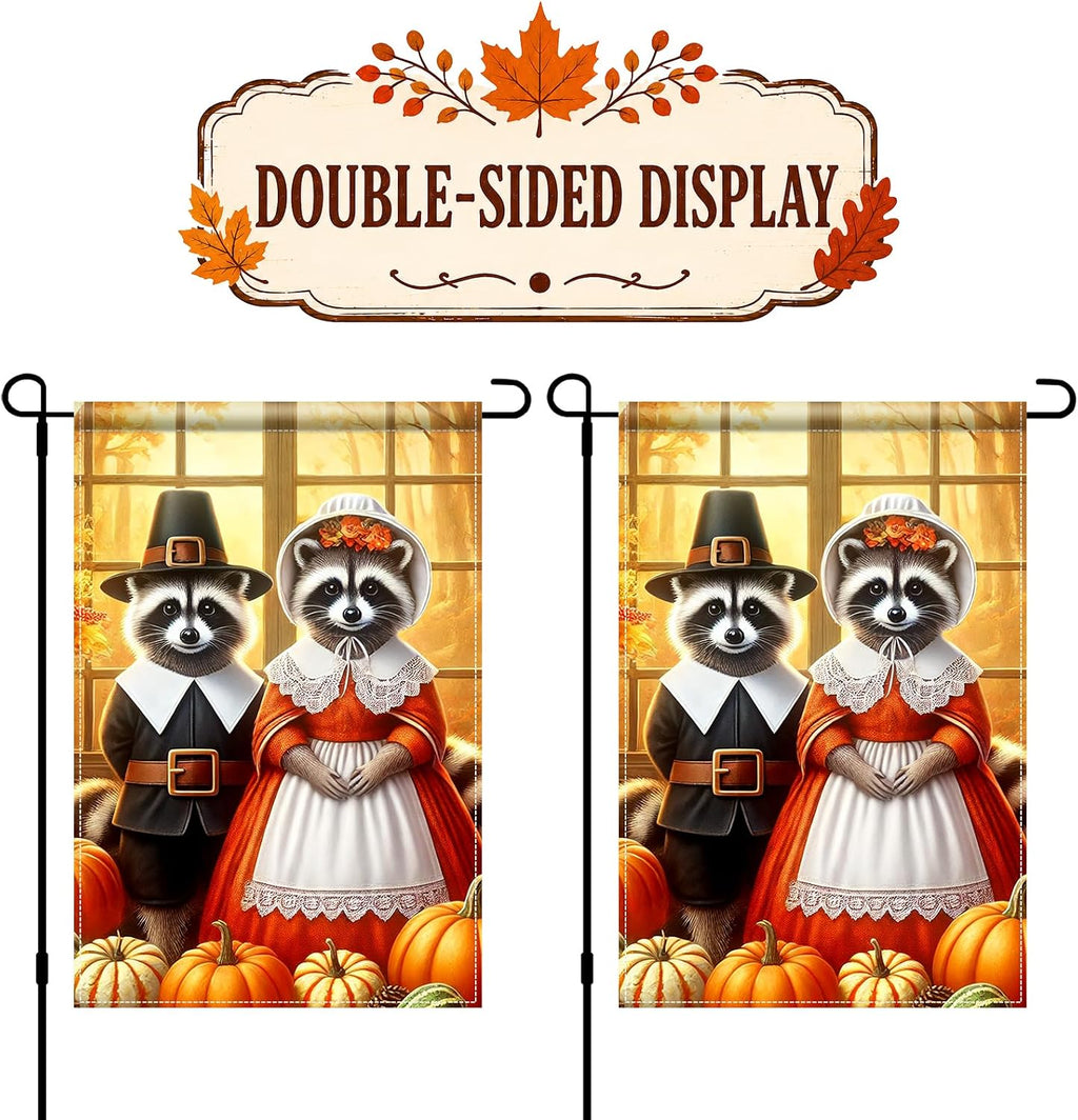 Thanksgiving Fall Garden Flag Raccoon Pumpkin 12X18 Inch Decor