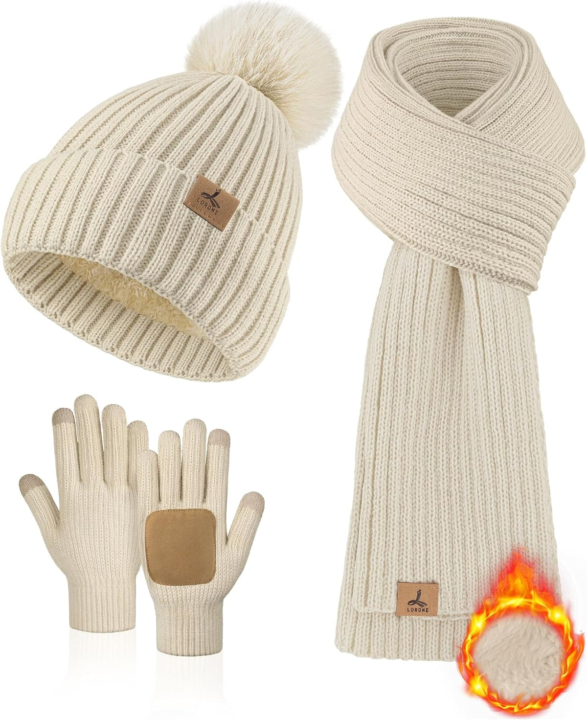 Women's Fleece Beanie, Scarf & Gloves Set