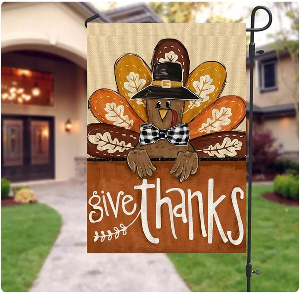 Thanksgiving Garden Flag Outdoor Decoration, Courtyard Double Sided Turkey House Flag, Used for Thanksgiving Decoration