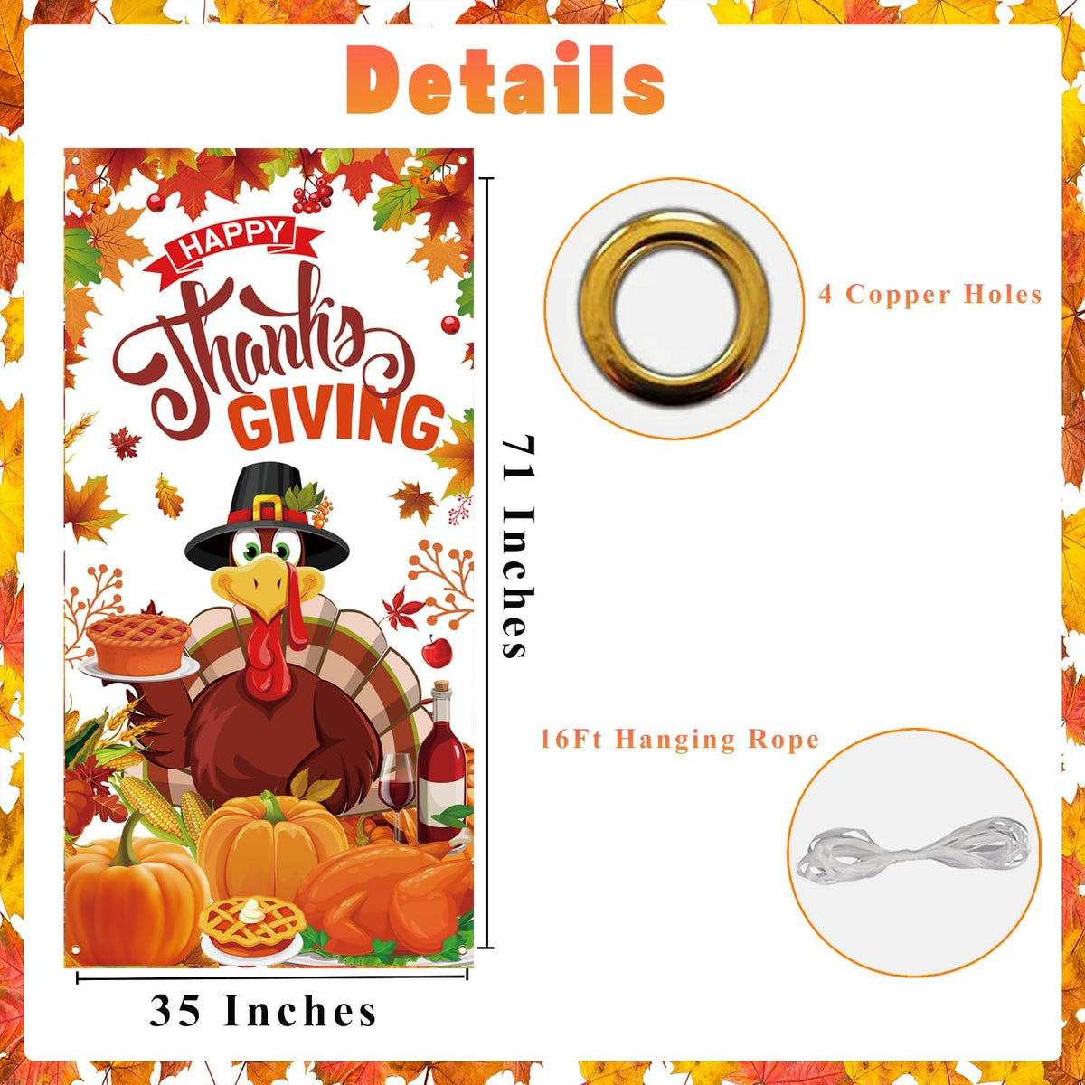 Happy Thanksgiving Door Cover for Fall Thanksgiving Party Decorations,71X35 Inch