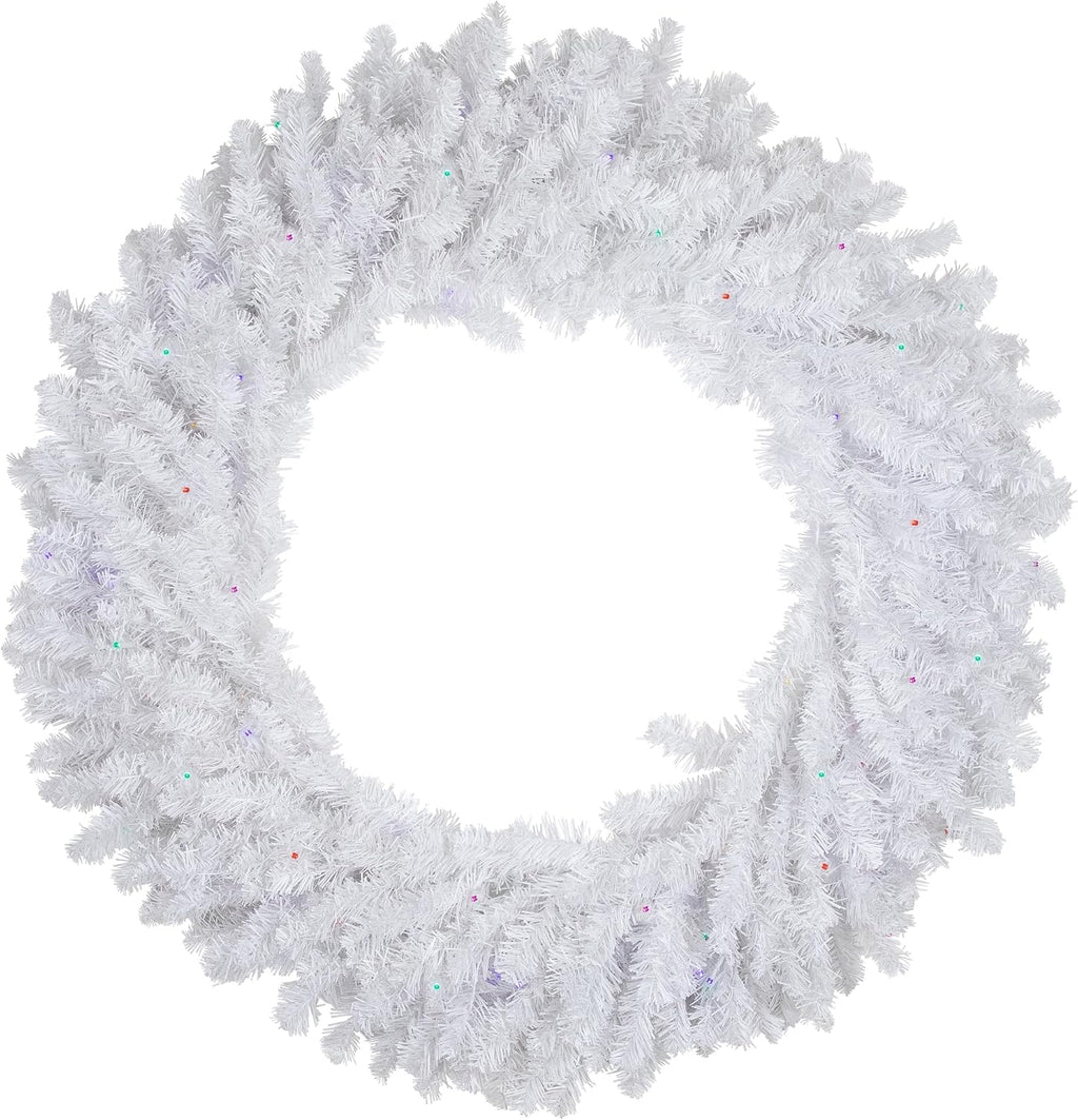 Pre-Lit White Pine Wreath, 36", Battery Operated, Multicolor LED