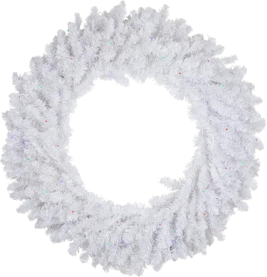 Pre-Lit White Pine Wreath, 36", Battery Operated, Multicolor LED