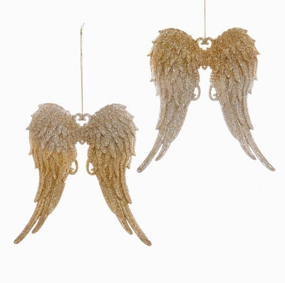 Kurt Adler Glitter Angel Wings Ornaments, Set of 2
