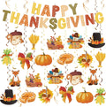 Thanksgiving Decor Set: Thanksgiving Banner & Hanging Swirls - for Home, Office, Classroom Indoor Fall Party Decorations